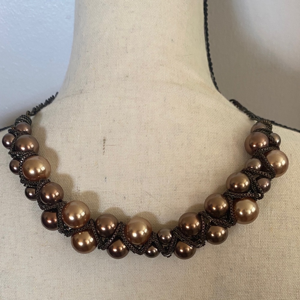 Coldwater Creek Bronze Pearl Braided Necklace
